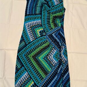 Ellen Tracy Blue and Green Patterned Dress